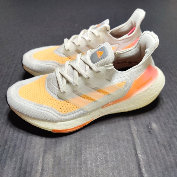 adidas Shoes - Adidas Ultra Boost 21 White Orange  Women's Knit  Running  Sneakers Size 8
